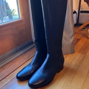 Vaneli black leather tall boots, low heel